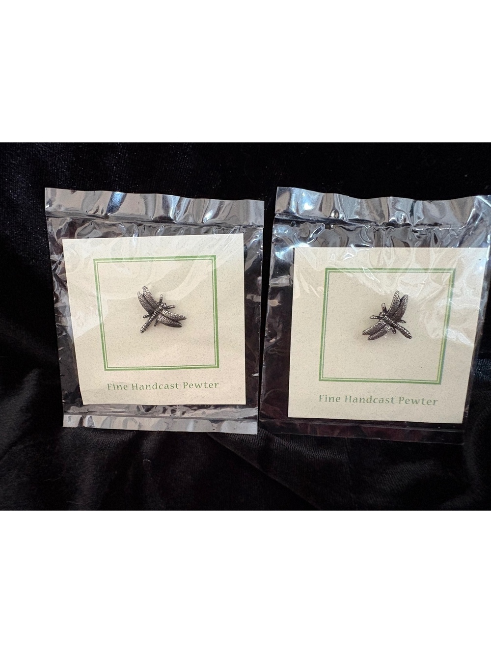 Pair of Fine Handcast Pewter Dragonfly Lapel Pins by Jim Clift Design